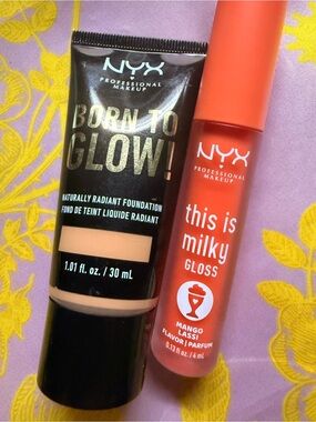 NYX Born to Glow Foundation & This Is Milky Gloss in Mango Lassi - Black & Coral